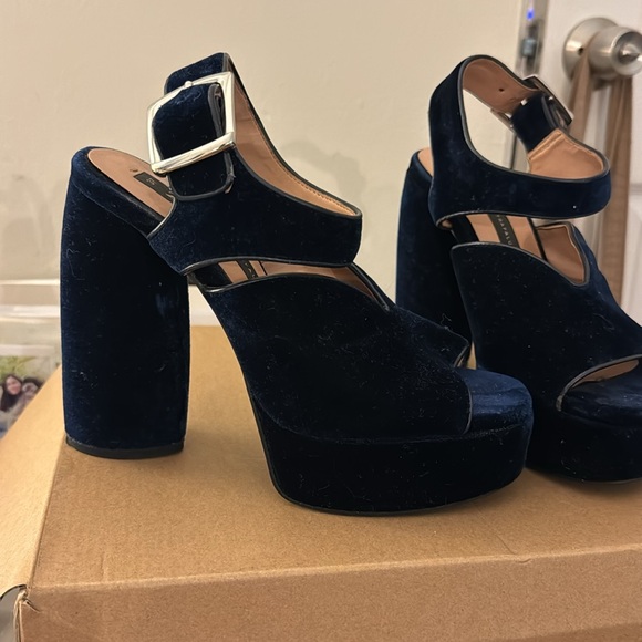Zara - Deep Blue Velvet Platform Heels - Picture 2 of 2